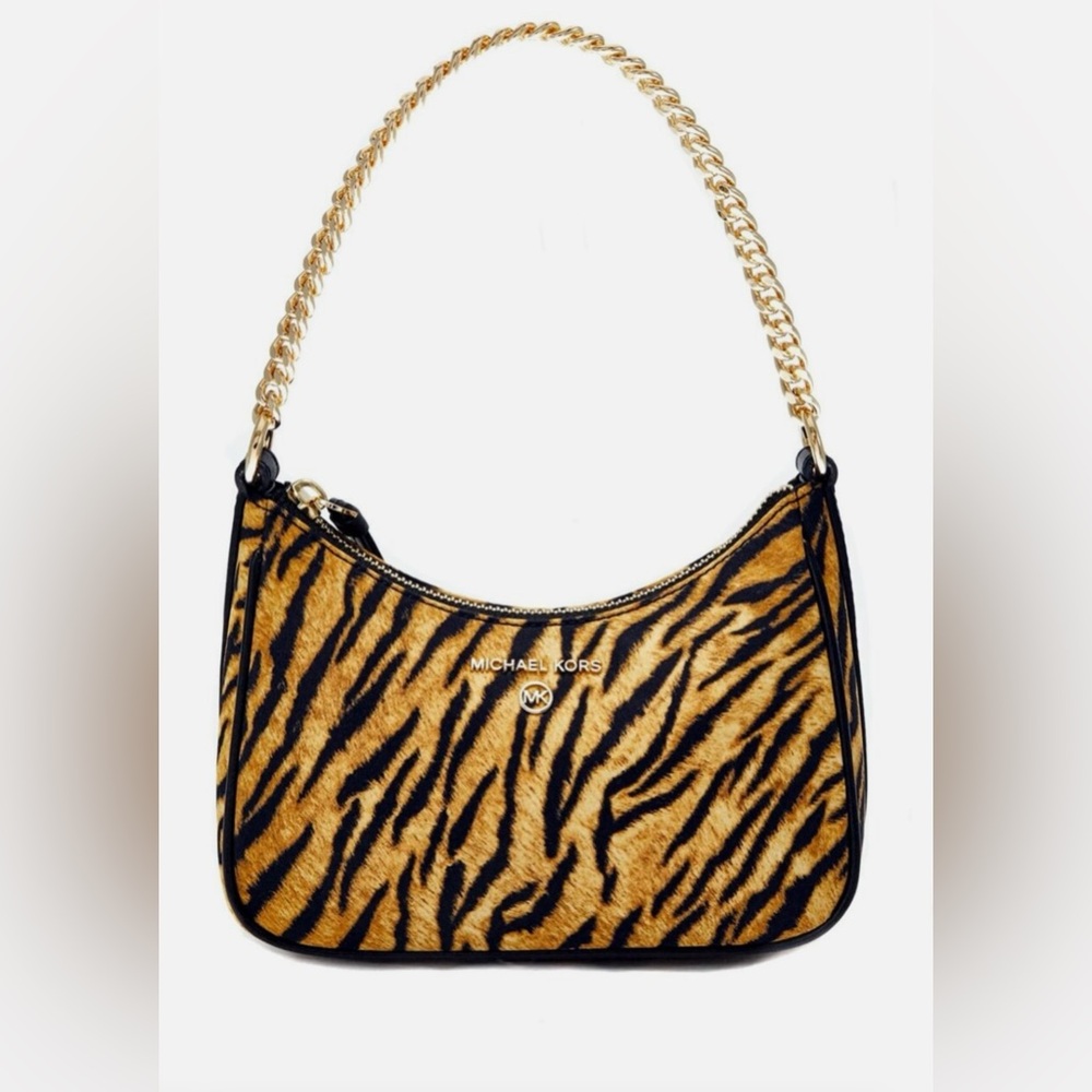 Michael Kors Purse -Small Jet Set Charm Marigold Animal Print Chain Pouchette